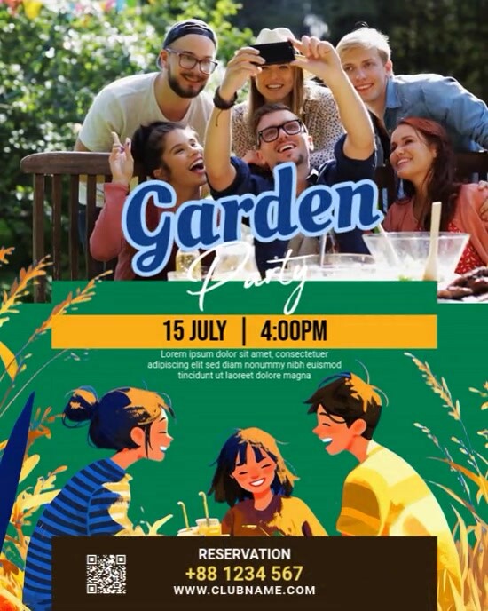 Yellow Maximalist Spring Garden Party Invitation Template Instagram Portrait