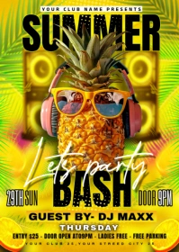 Yellow Maximalist Summer Bash Party Flyer A6 template