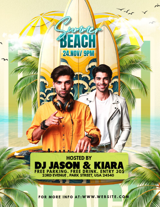 Yellow Maximalist Summer Deejay Party Fully Editable Creative  Premium Poster Design Flyer (us Lette 传单(美国信函) template