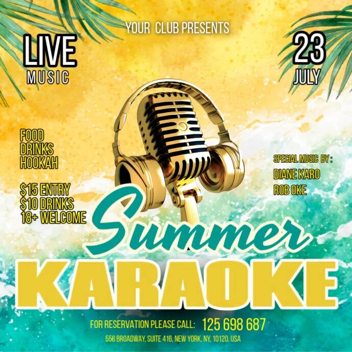 Yellow Maximalist Summer Karaoke Square (1:1) template