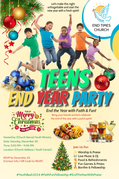 Yellow Maximalist Teens End Year Party Event Poster template