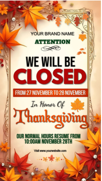 Yellow Maximalist Thanksgiving Business Closure Notice  Instagram Story template