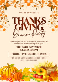 Yellow Maximalist Thanksgiving Dinner Party  A4 template