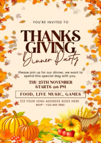 黄色 Thanksgiving Dinner Invitation A4 Template