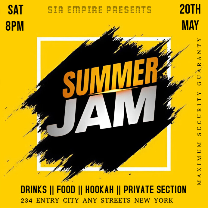Yellow Maximalist This Image Is A Bold And Modern Event Flyer Titled "summer Jam."  Instagram Post template