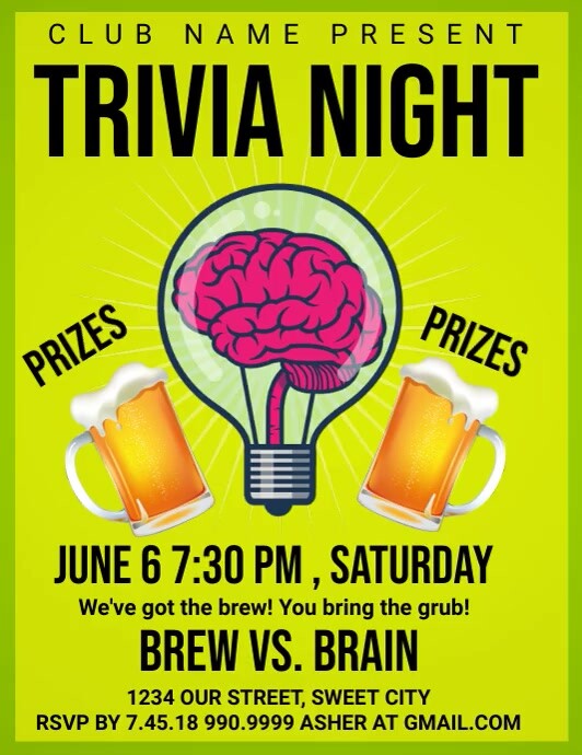 Yellow Maximalist Trivia Night Flyer Flyer (u Ulotka (US Letter) template