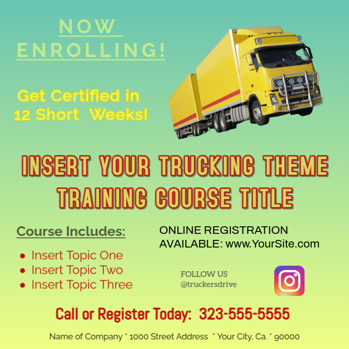 Yellow Maximalist Truck Driver Training Instagram Post Template ...