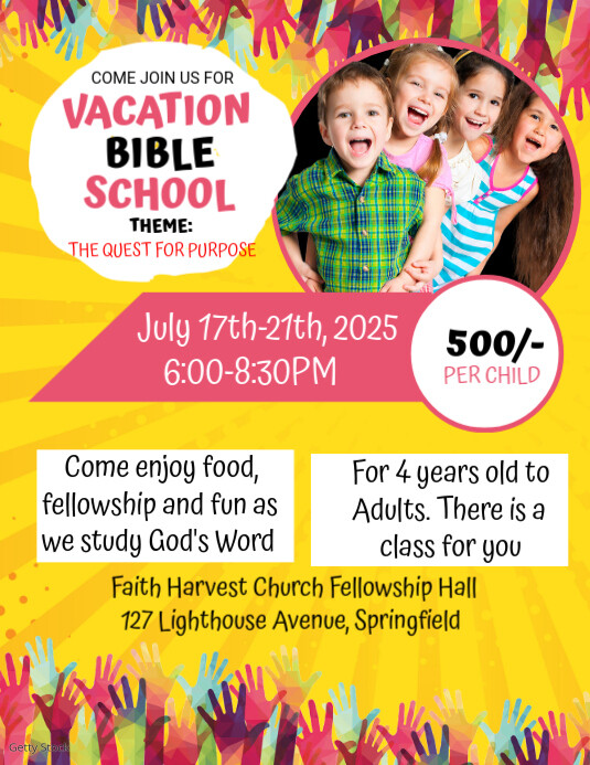 Plantilla de Yellow Maximalist Vacation Bible School Flyer (us Letter ...