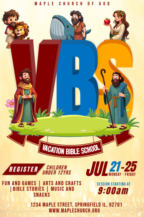 Yellow Maximalist Vacation Bible School Flyer Template Poster ...
