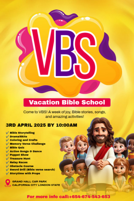 Yellow Maximalist Vacation Bible School Promotion Poster Template ...