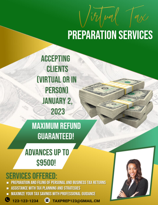 Copia de Yellow Maximalist Virtual Tax Preparation Services Flyer (us ...