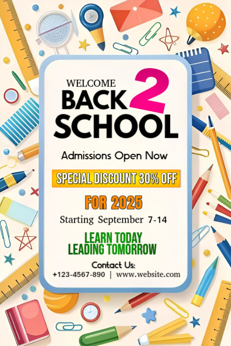 Yellow Maximalist Welcome Back To School Admission  Poster Plakkaat template