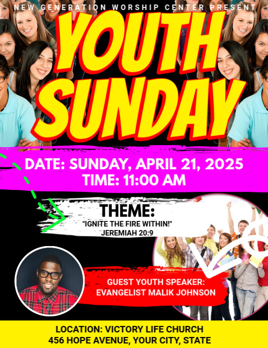 Copy of Yellow Maximalist Youth Sunday Flyer (us Letter) | PosterMyWall