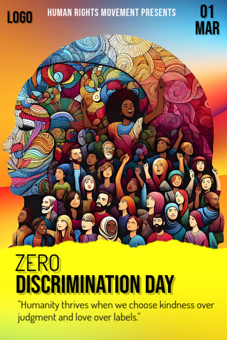Yellow Maximalist Zero Discrimination Day Poster template