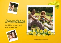 Yellow Minimalist Friendship Photo Collage Postcard template