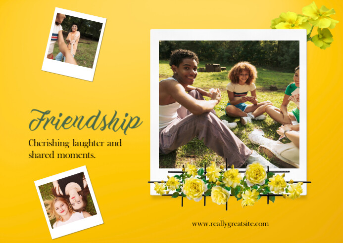 Yellow Minimalist Friendship Photo Collage Poskaart template