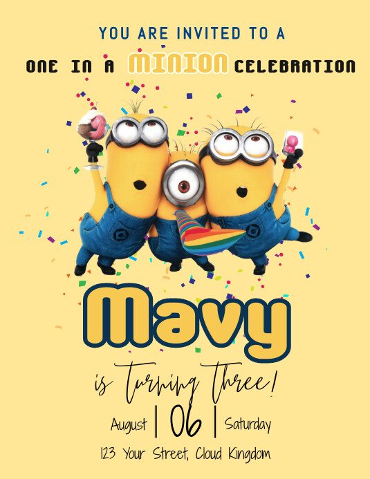 Yellow Minion birthday party invitation Folheto (US Letter) template