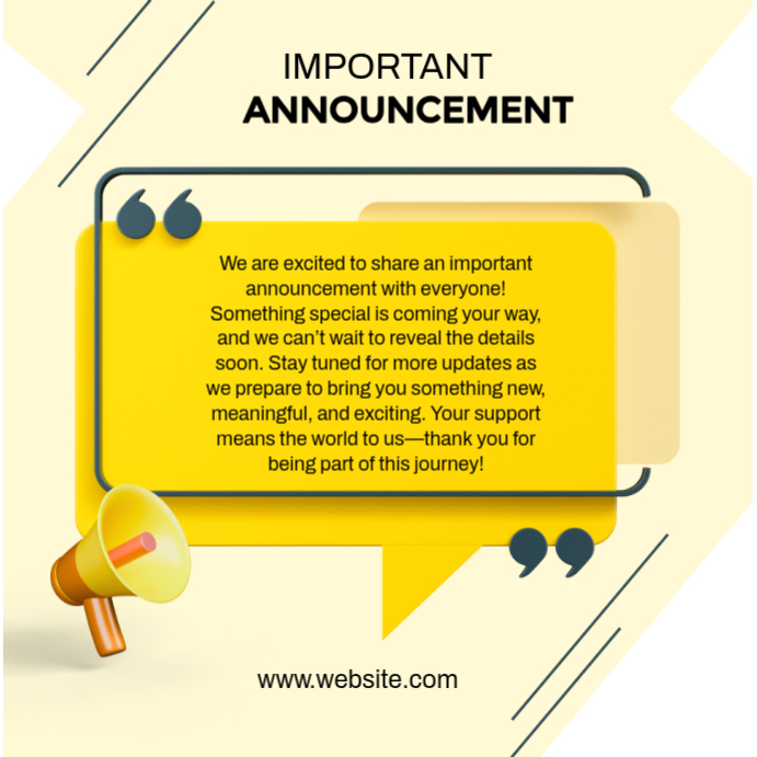 Yellow Modern & Minimal Announcement Instagram Post Template | PosterMyWall