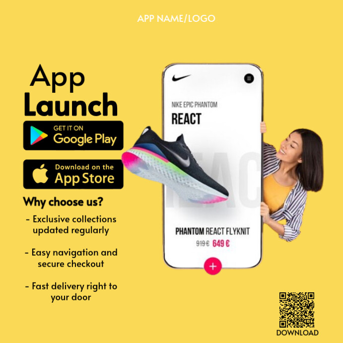 Yellow Modern & Minimal App Launch Mockup  In Instagram Post template