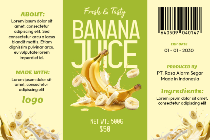 Yellow modern & minimal banana juice label Template | PosterMyWall