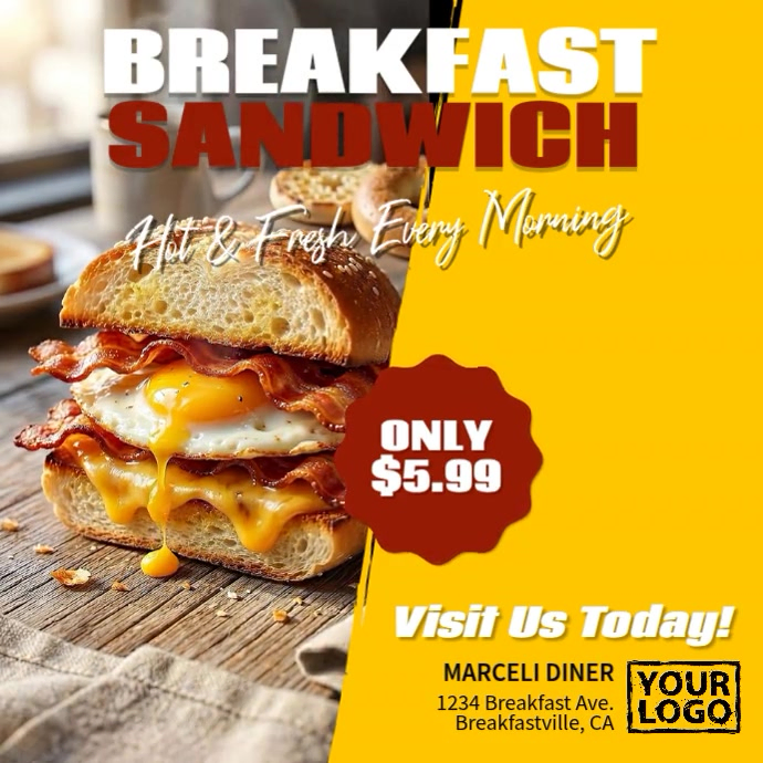 Yellow modern & minimal breakfast sandwich promotion instagram post ...