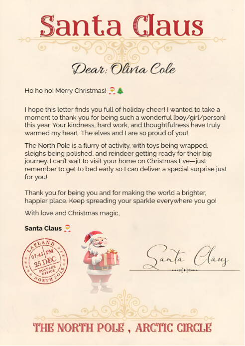 Yellow Modern & Minimal Christmas Letter From Santa A6 template