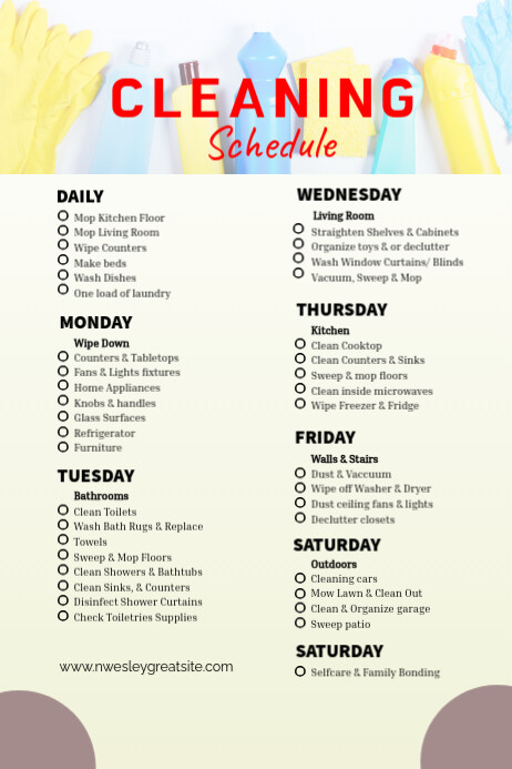 Yellow Modern & Minimal Cleaning Schedule Poster template