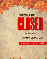 Yellow Modern & Minimal Closed Thanksgiving Celebration  Instagram Portrait template