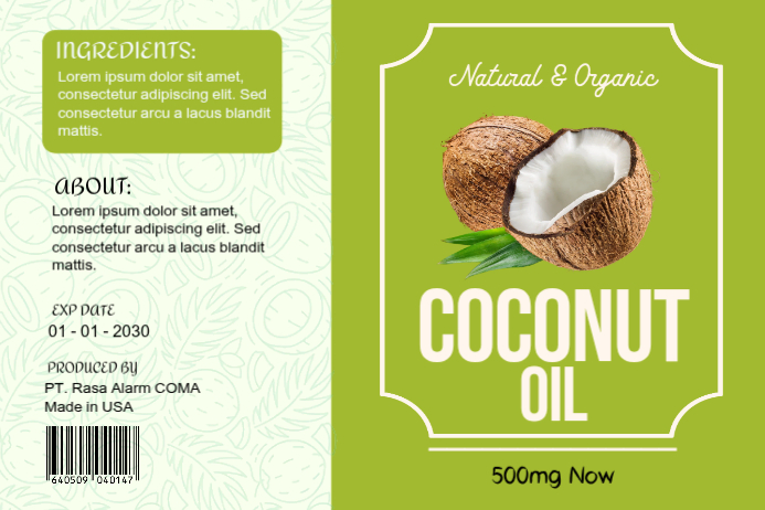 Yellow Coconut Oil Label Labels Template | PosterMyWall