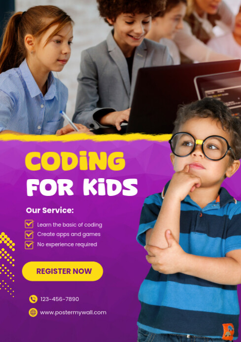 Copy of Yellow Modern & Minimal Coding For Kids A4 | PosterMyWall