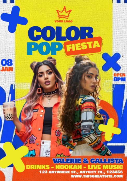 Yellow Modern & Minimal Color Pop Fiesta Party A4 template