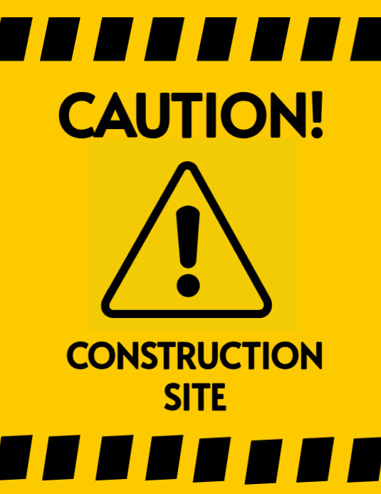 Yellow Modern & Minimal Construction Site Caution Sign Flyer (us Letter) template