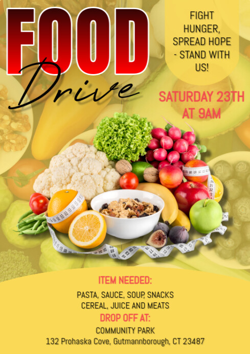 Yellow Modern & Minimal Food Drive  A4 template