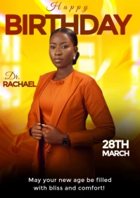 Yellow Modern & Minimal Happy Birthday Flyer A5 template