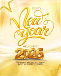 Yellow Modern & Minimal Happy New Year 2026 Poster  Instagram Portrait template