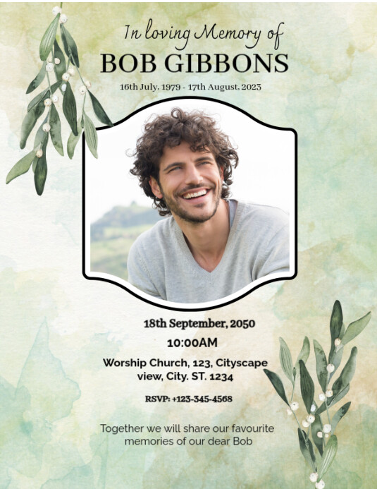 Yellow Modern & Minimal In Loving Memory Of  Flyer (us Letter) template