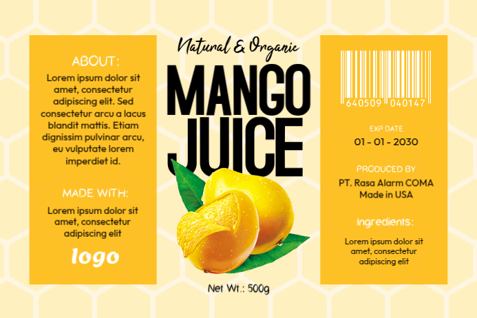 White Mango Juice Label Labels Template | PosterMyWall