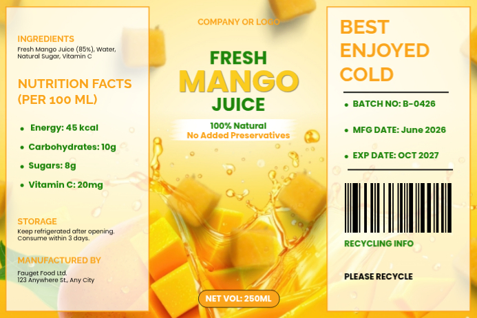 White Mango Juice Label Labels Template | PosterMyWall
