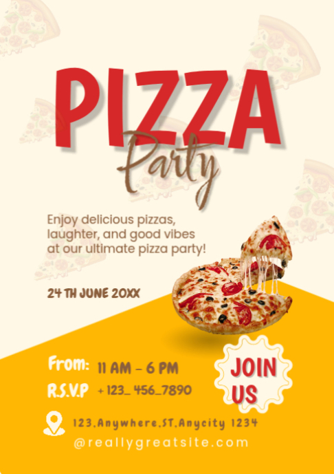 Yellow Modern & Minimal Pizza Party  A2 template