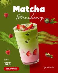 สีเหลือง Strawberry Matcha Drink Promotion Instagram Portrait Template