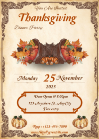 Yellow Modern & Minimal Thanksgiving Dinner Menu A6 template