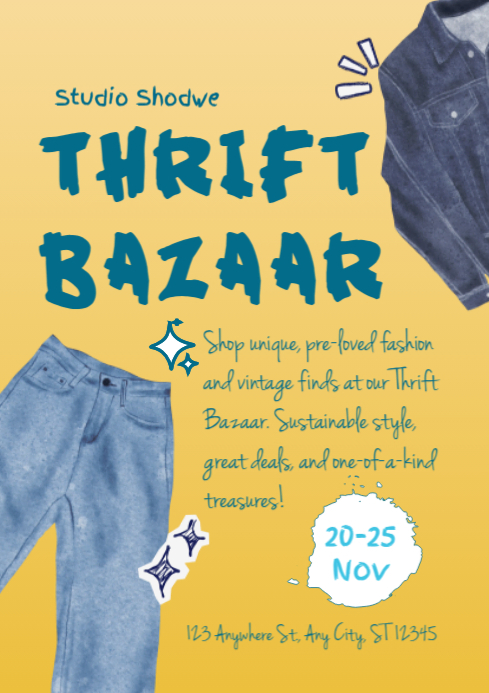 Yellow Modern & Minimal Thrift Bazaar A4 template