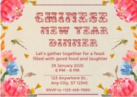 Yellow Modern & Minimal Beige Elegant Chinese New Year Dinner Invitation Postcard template
