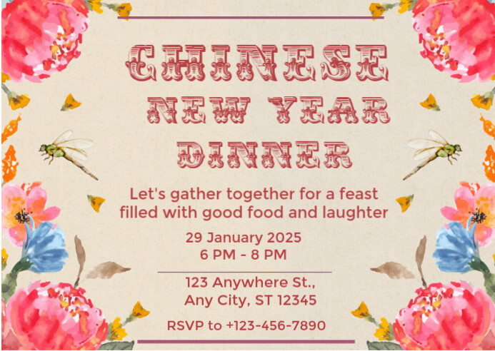 Yellow Modern & Minimal Beige Elegant Chinese New Year Dinner Invitation Postcard template