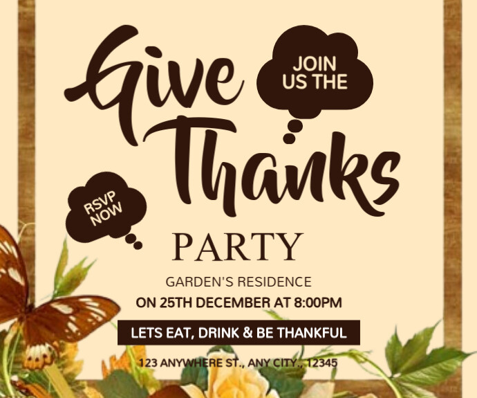 Yellow Modern & Minimal Brown Give Thanks Persegi Panjang Sedang Średni prostokąt template