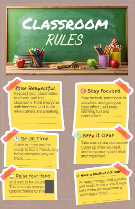 Yellow Modern & Minimal Classroom Rules Tabloid template