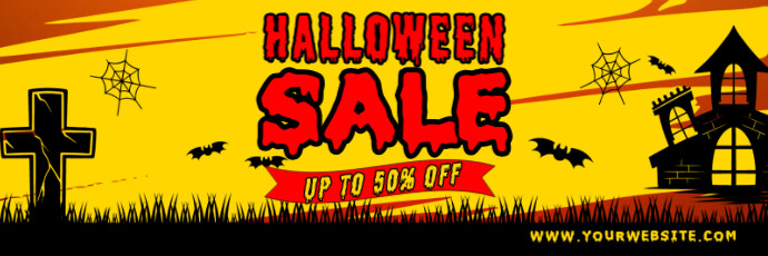 Yellow Modern & Minimal Halloween Sale Tajuk Nagłówek na Twittera template