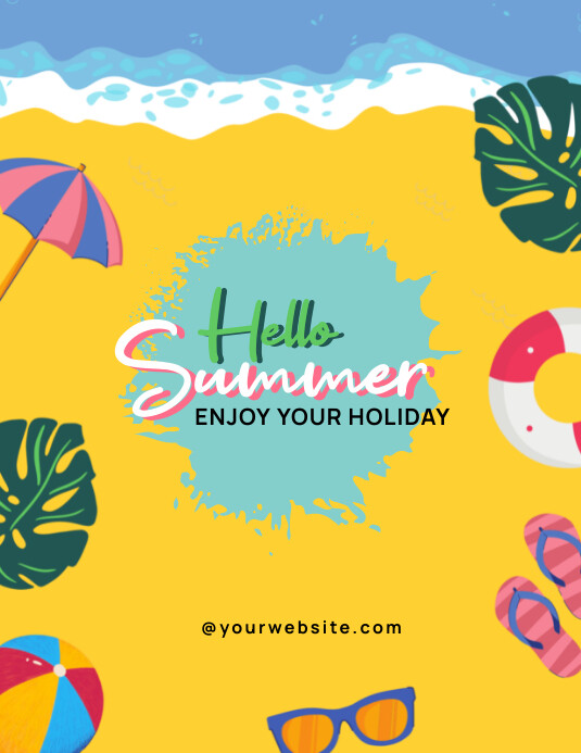 Yellow Modern & Minimal Hello Summer Pamflet Flyer (US Letter) template