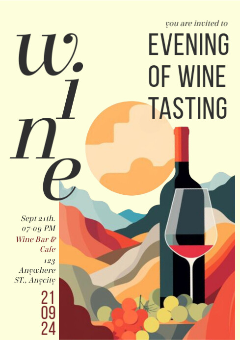 Yellow Modern & Minimal Wine Tasting A4 template