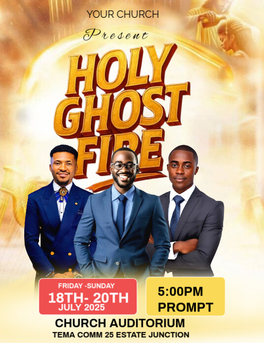 Yellow Modern & Minimal Yellow And White Color Holy Ghost Fire Church Flyers  Flyer (us Letter) template